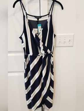 41 Hawthorn Navy and White Striped Midi Wrap Dress